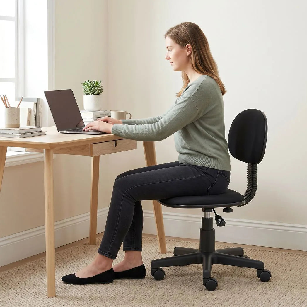 HOMCOM Small Armless Office Chair with Swivel Wheels & Gas Lift – Space-Saving Desk Chair, Black