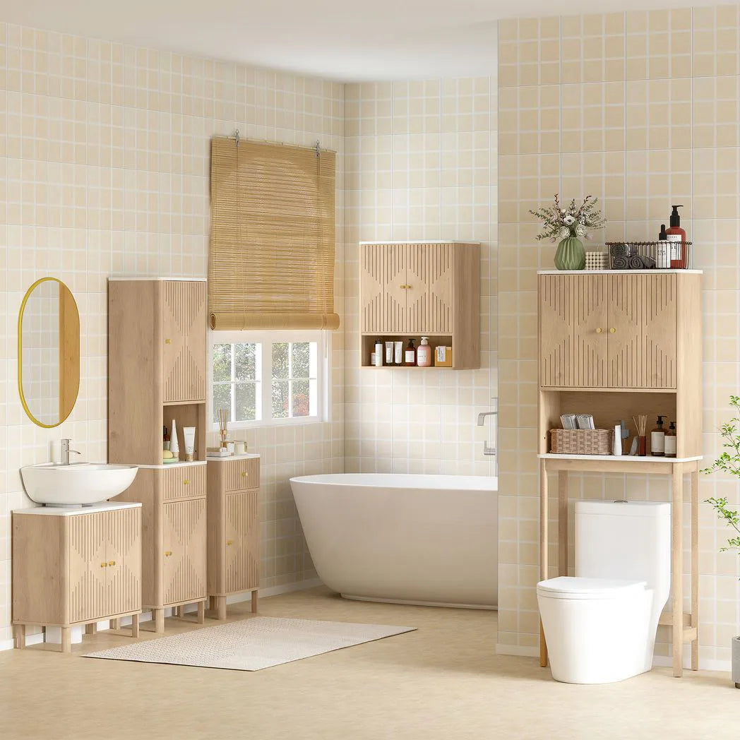 HOMCOM Slim Tall Bathroom Cabinet with Drawer and Adjustable Shelves – Scandinavian Style Storage, Wood-Effect