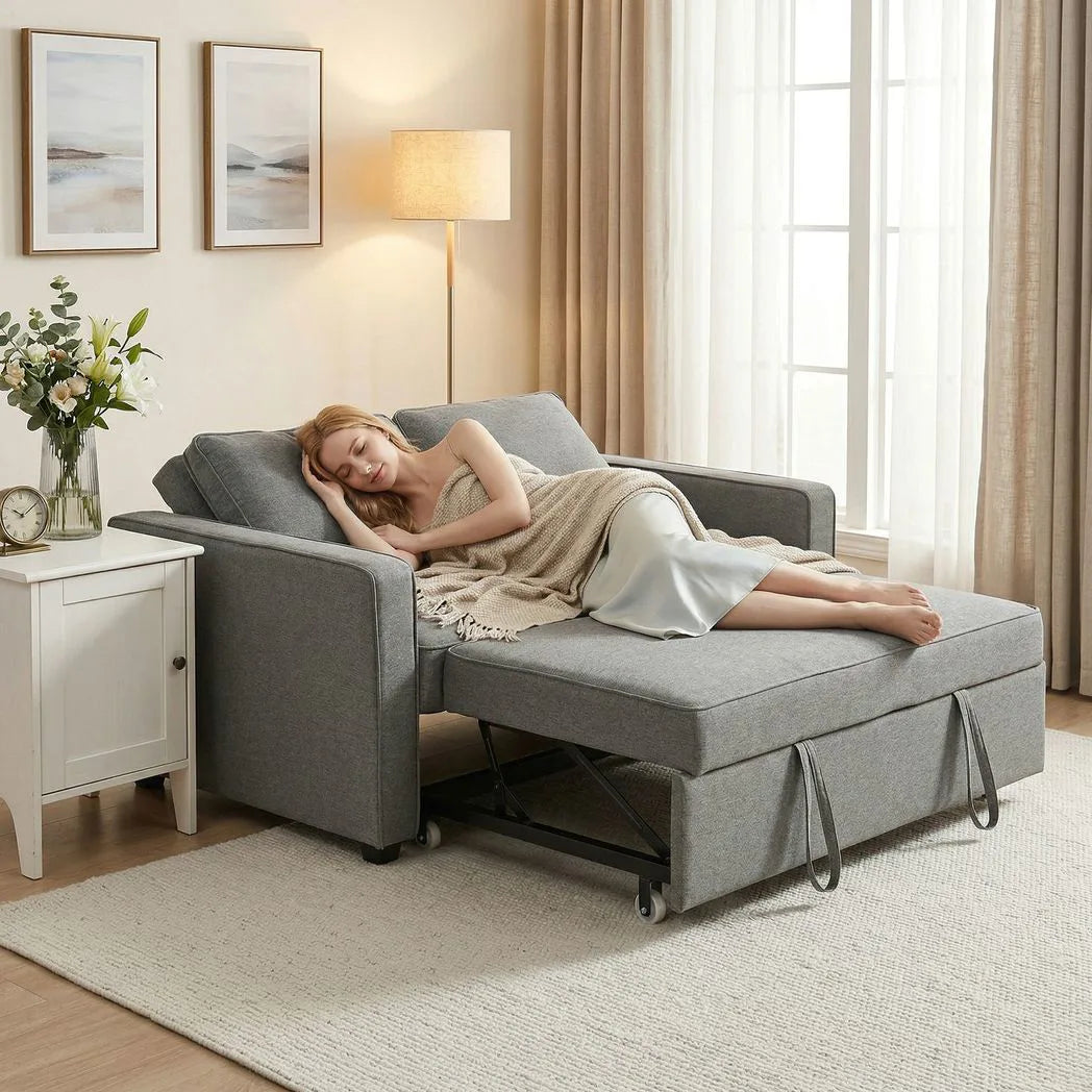 HOMCOM Double Click Clack Sofa Bed with Adjustable Backrest – 3-in-1 Pull-Out Bed for Living Room, Grey