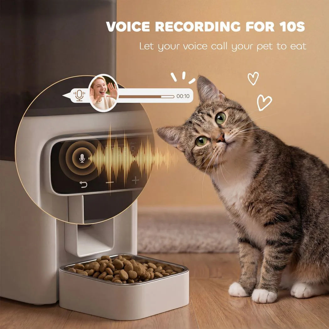 PawHut Programmable Automatic Cat Feeder with Timer, 4.5L Hopper, 6 Meals a Day & 10s Voice Recorder