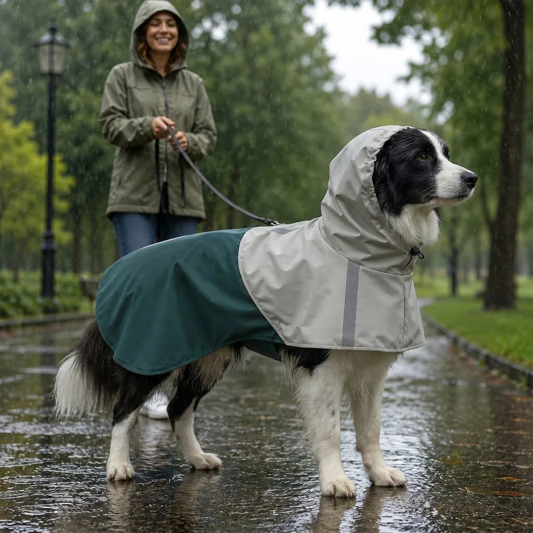 PawHut Waterproof Dog Raincoat with Hood – Breathable, Reflective, Leash Hole, Medium Dogs, Green