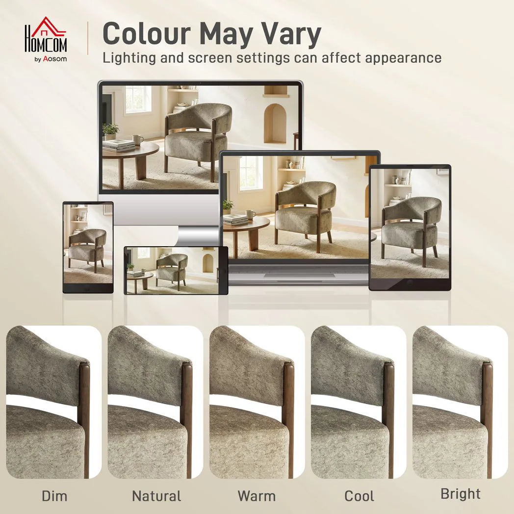 HOMCOM Chenille Tub Accent Chair with Curved Backrest and Solid Wood Frame – Light Brown Bedroom Armchair