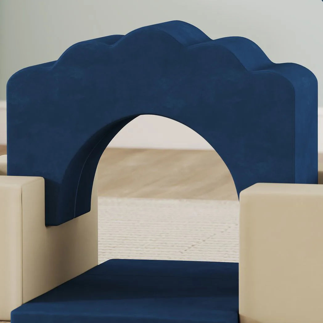 AIYAPLAY 7 Piece Kids Soft Play Set with Velvet Cover – Climb and Crawl Foam Toy for Toddlers, Dark Blue