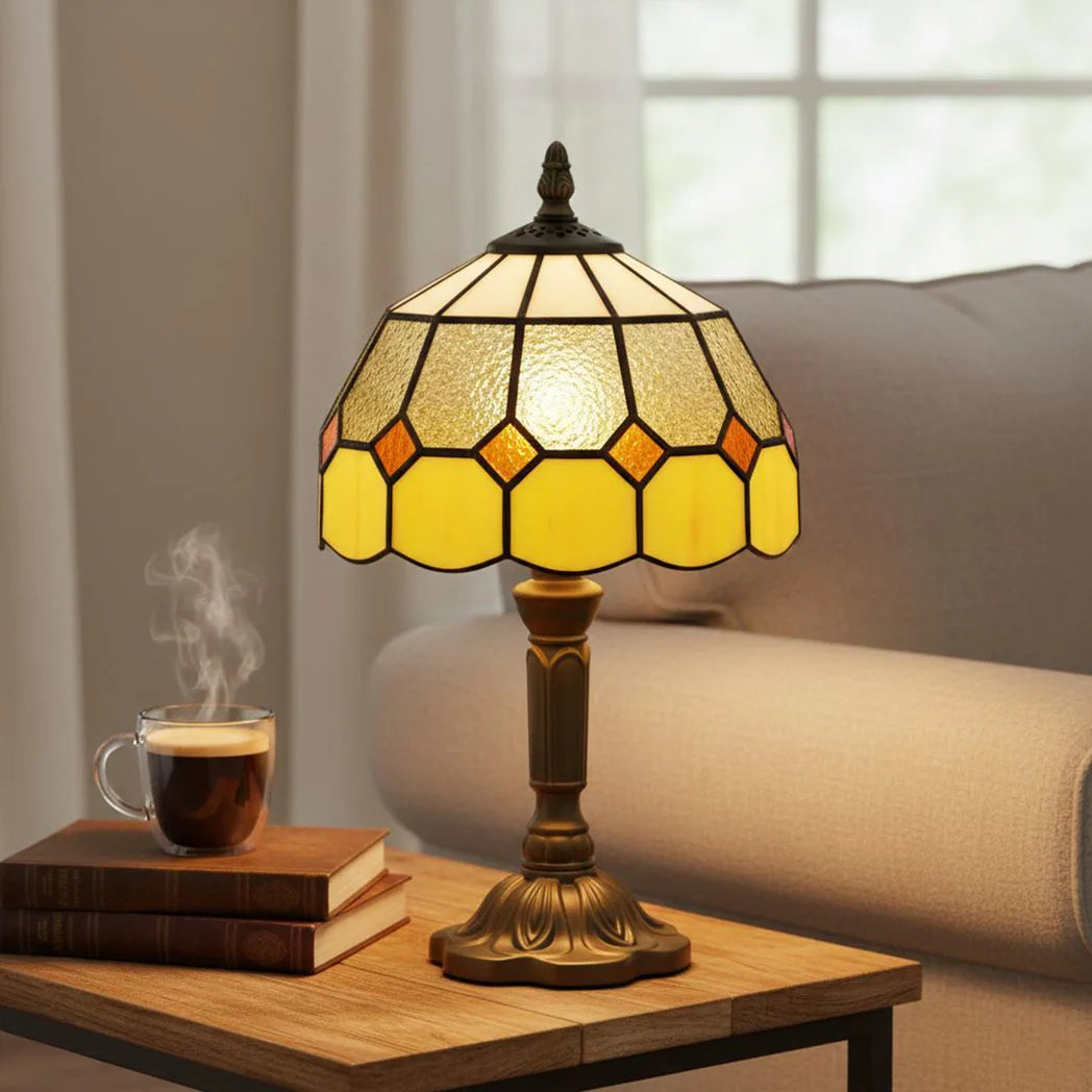 HOMCOM Handmade Art Deco Glass Table Lamp – White/Orange