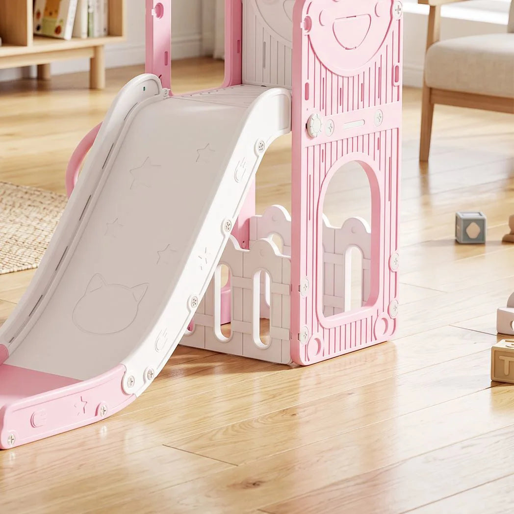 AIYAPLAY 5 in 1 Kids Slide Set with Basketball Hoop, Climbing Frame, Telescope & Storage Box – Toddlers 1-3