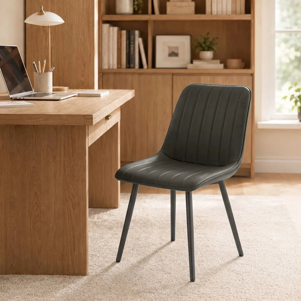 HOMCOM Faux Leather Dining Chairs Set of 2 with Metal Legs and Curved Back – Upholstered Kitchen Chairs, Grey