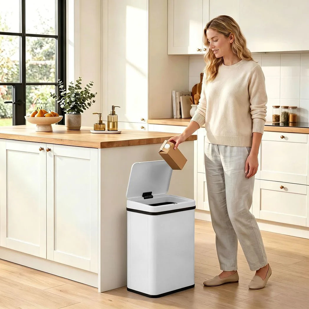 HOMCOM 40L Stainless Steel Sensor Bin with Soft-Close Lid – Touchless Motion Sensor Kitchen Waste Bin, White