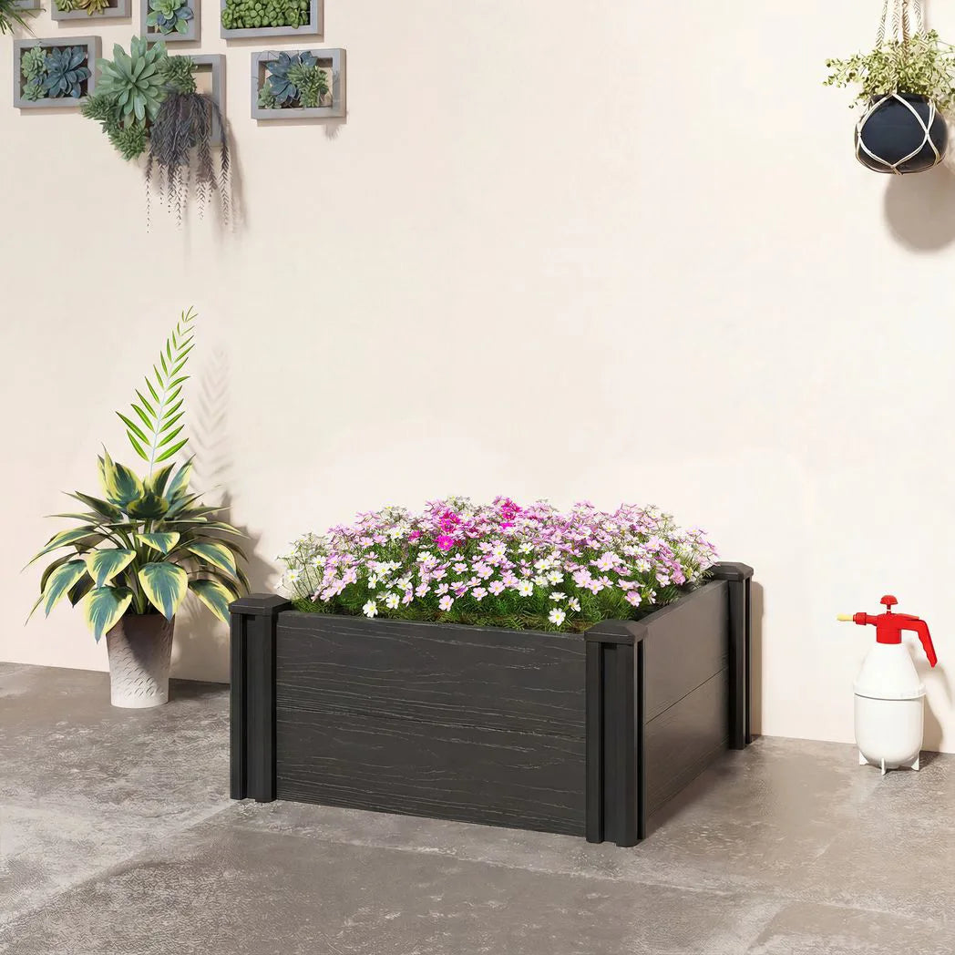 Outsunny Vinyl Raised Garden Bed Kit with Slotting Legs and Open Bottom – Modular 2 x 2 x 1ft Planter, Dark Grey