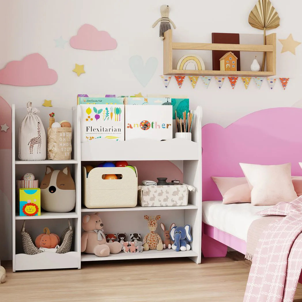 AIYAPLAY Bear Kids Toy Storage Unit with Open Bookshelf – Organiser for Bedroom, Nursery & Playroom, White