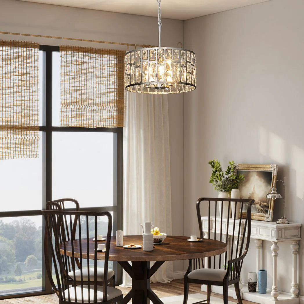 HOMCOM Crystal Chandelier with 72 Glass Pieces and 3 E14 Bulbs – Adjustable Ceiling Light, Silver-Tone