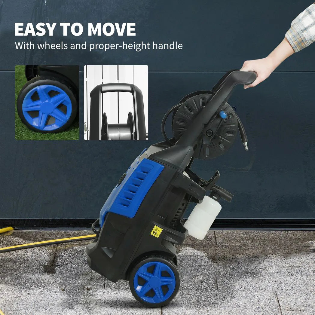 Outsunny 2200W High Pressure Washer, 170 Bar, with Adjustable Nozzle, 6m Hose and Snow Foam Bottle, Blue