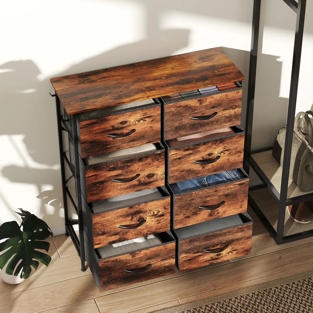 HOMCOM Eight Fabric Drawer Chest with Steel Frame, Pockets and Anti-Tipping Kit – Rustic Brown