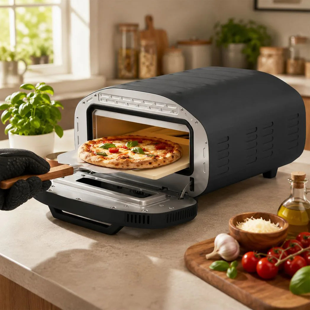 HOMCOM 2200W Electric Pizza Oven with 12 Inch Ceramic Stone, 8 Preset Modes and LCD Touch Control – Pizza Maker