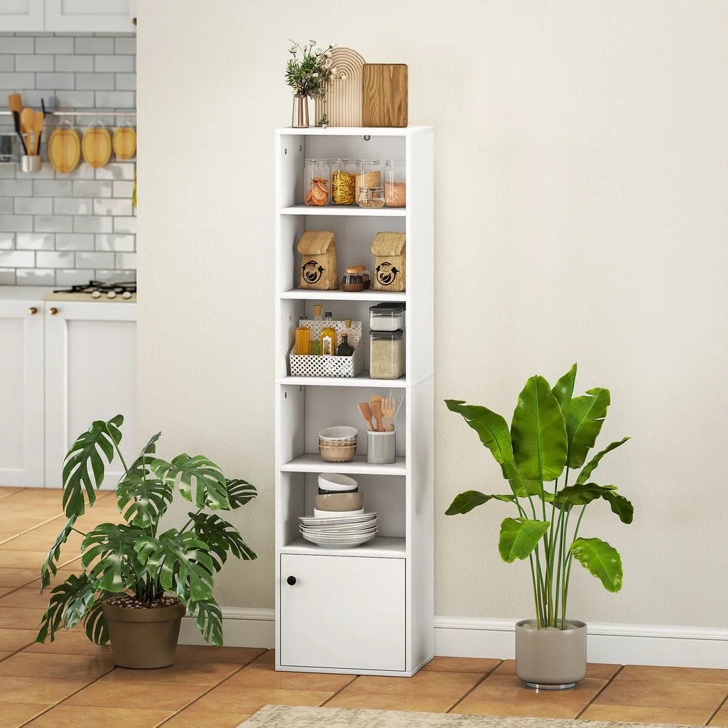 HOMCOM 6-Tier 156cm Tall Bookcase with Cupboard and Adjustable Shelves, Anti-Tipping Kit – White