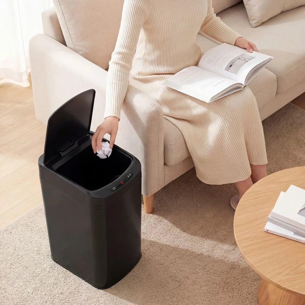 HOMCOM 12L Automatic Sensor Bin with Touchless Lid and Fingerprint-Resistant Stainless Steel – Kitchen Waste Bin, Black