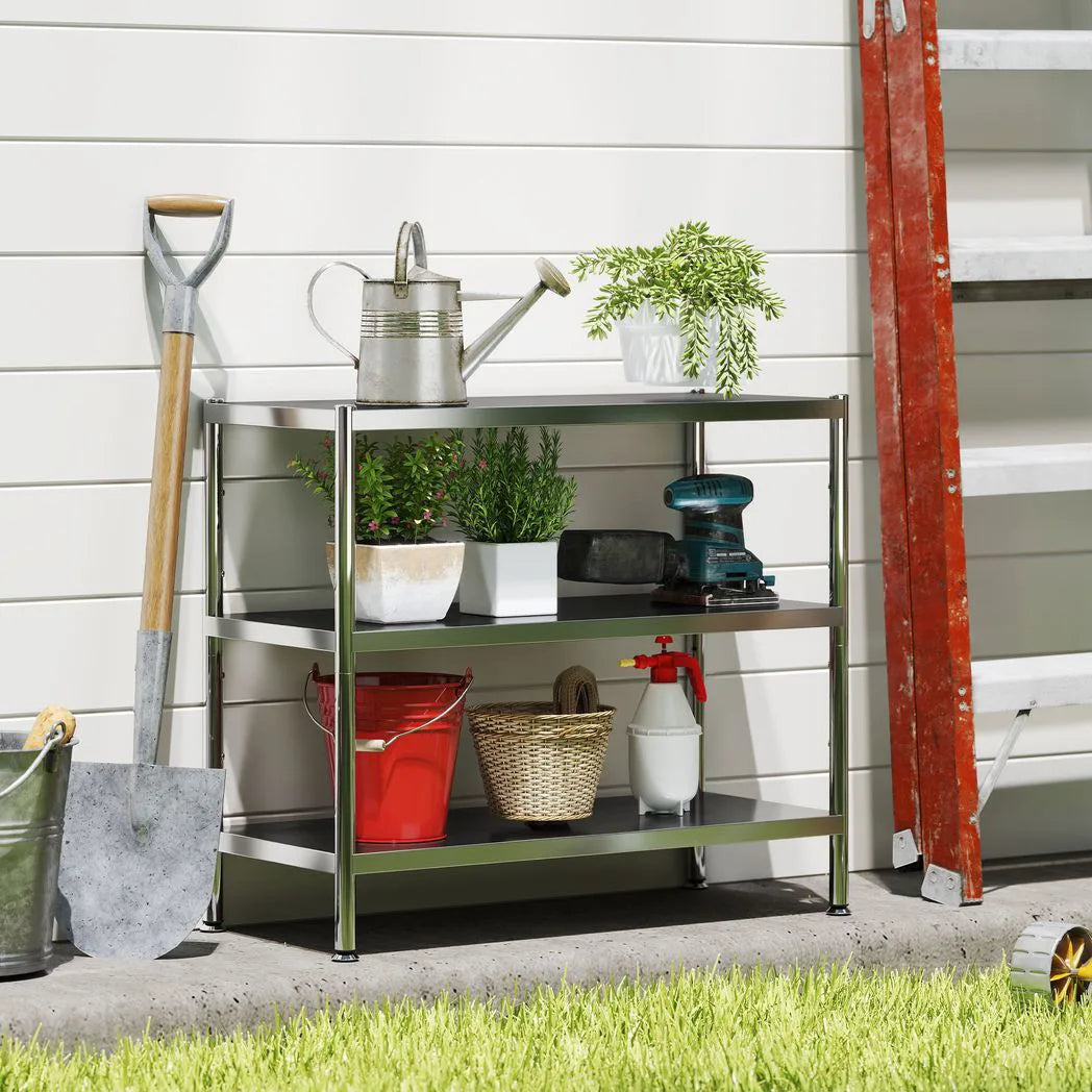 HOMCOM 3-Tier Stainless Steel Bakers Rack with Adjustable Shelves – Microwave Stand and Kitchen Storage, Silver