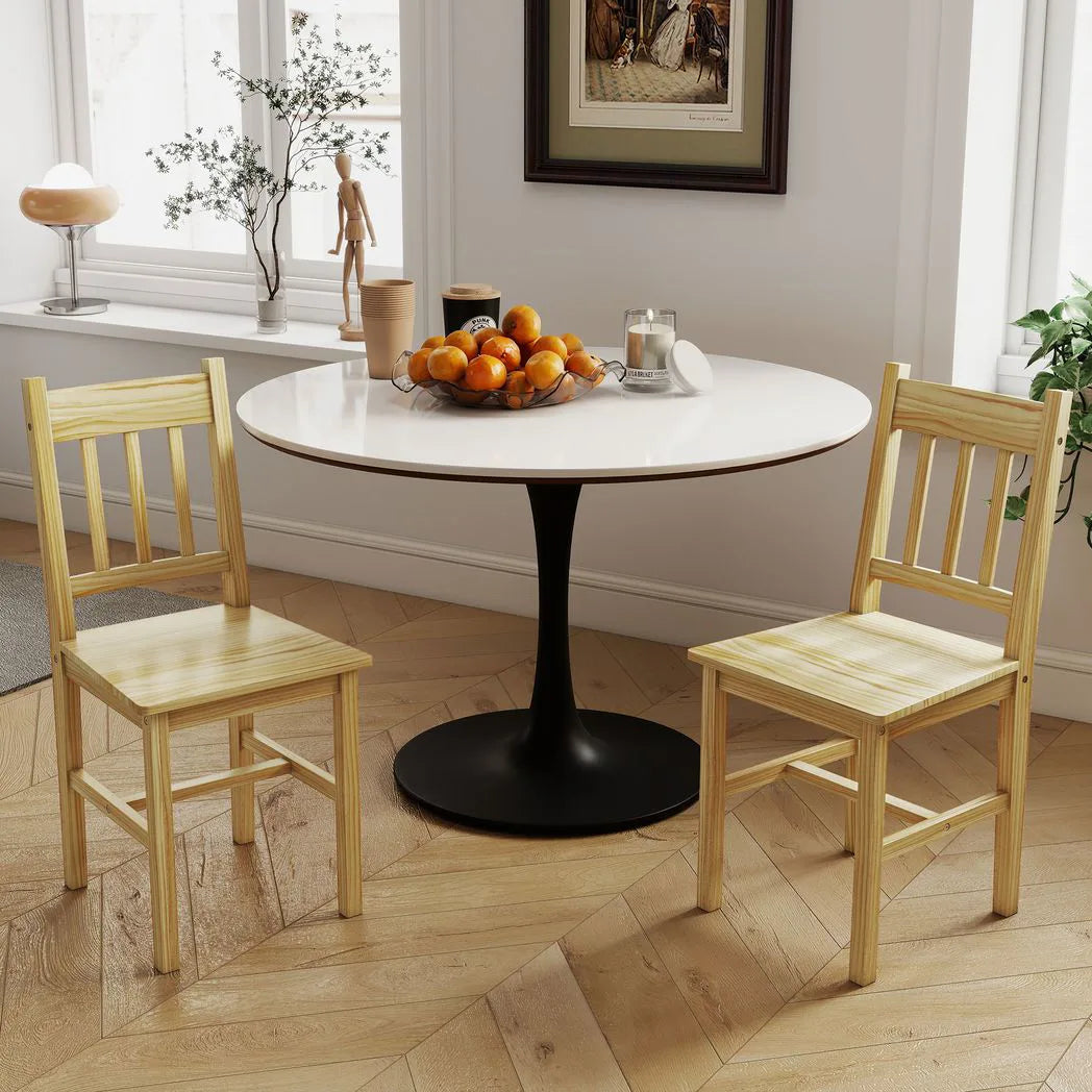 HOMCOM Dining Chairs Set of 2 with Slat Back, Pine Wood Frame – Farmhouse Kitchen Chairs, Natural