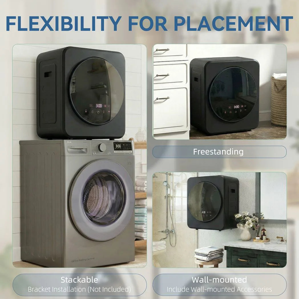 HOMCOM 4kg Vented Front Tumble Dryer with Stainless Steel Drum – 800W Compact Freestanding, Black