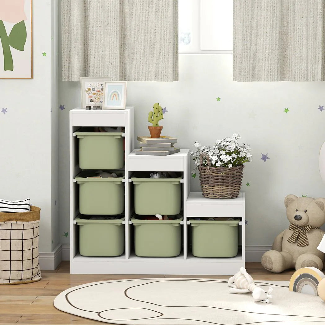 AIYAPLAY 3-Tier Kids Toy Storage Organiser with 6 Removable Bins – Green, Ages 3-8