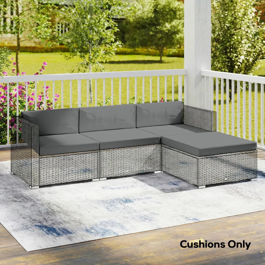 Outsunny 7-Piece Outdoor Cushion Set with Removable Covers – Reversible Rattan Furniture Cushions, Dark Grey