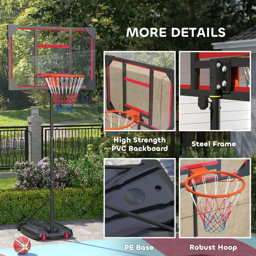 AIYAPLAY Height Adjustable Basketball Hoop 210-260cm with Wheels & Fillable Base – Indoor Outdoor, Red