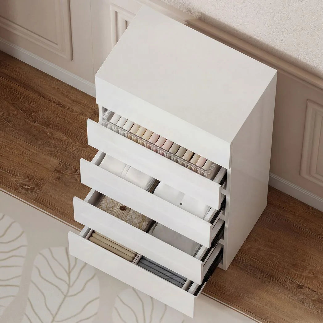 HOMCOM 5-Drawer Chest of Drawers with Handle-Free High Gloss Fronts & Soft-Close – Modern Bedroom Storage Unit