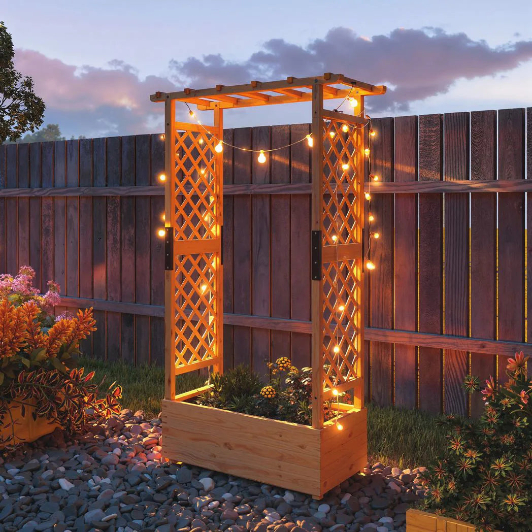 Outsunny Fir Wood Raised Garden Bed with Trellis Sides and Hanging Rail – 110 x 44 cm Planter