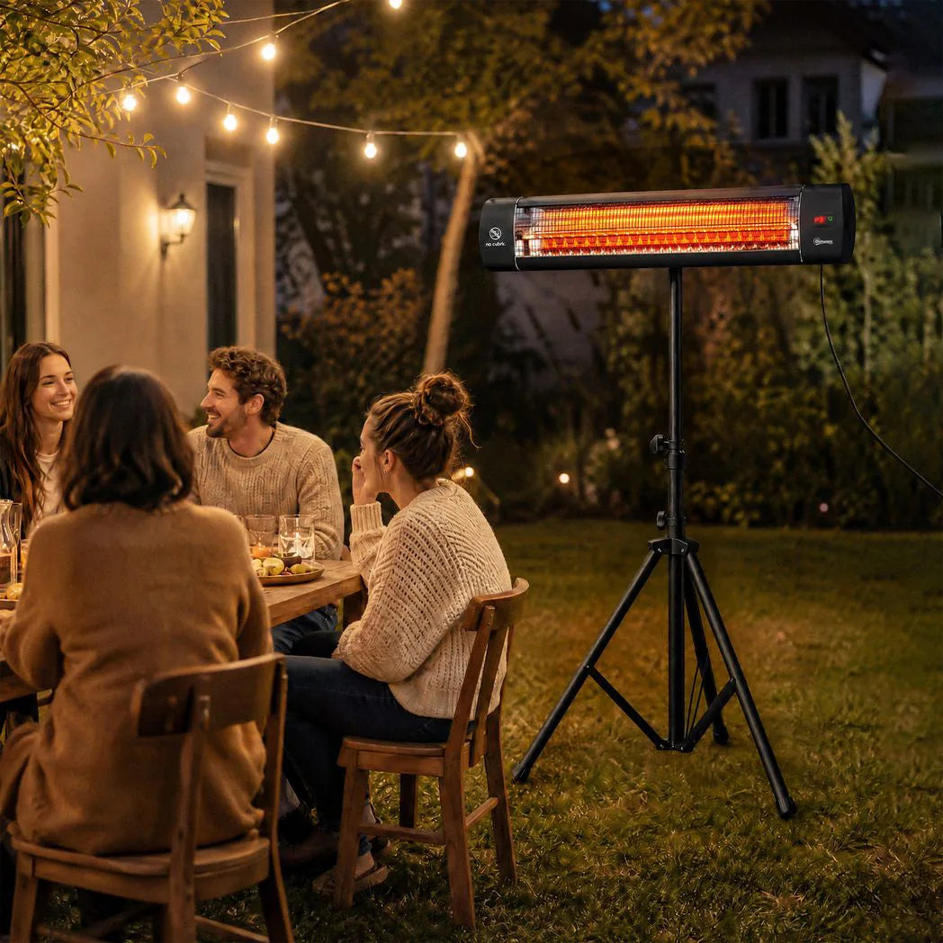 Outsunny 2500W Electric Infrared Patio Heater with Tripod, 3 Heat Settings & 24H Timer – IP65 Outdoor Garden Heater, Black