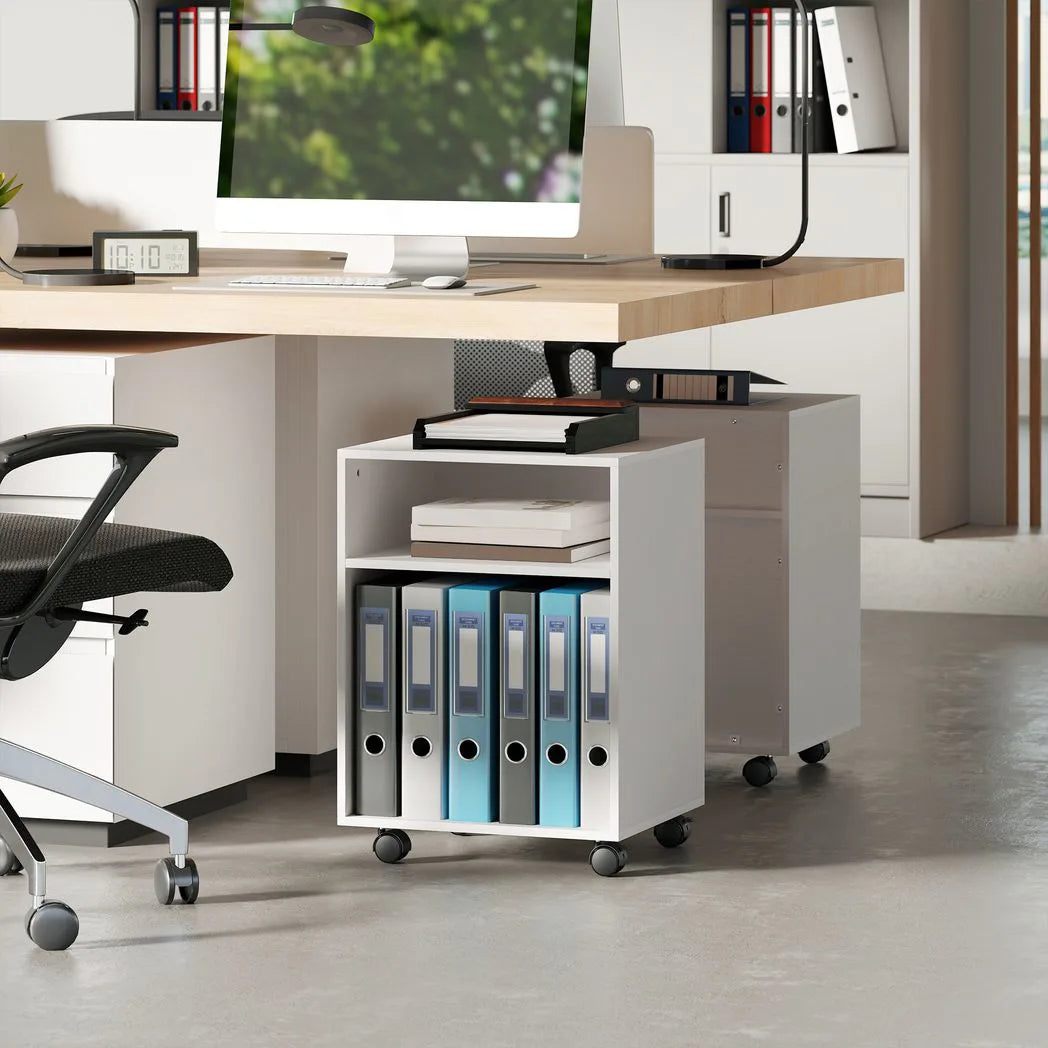 HOMCOM 2-Tier Printer Stand with Storage – Under Desk Printer Cart on Wheels, White