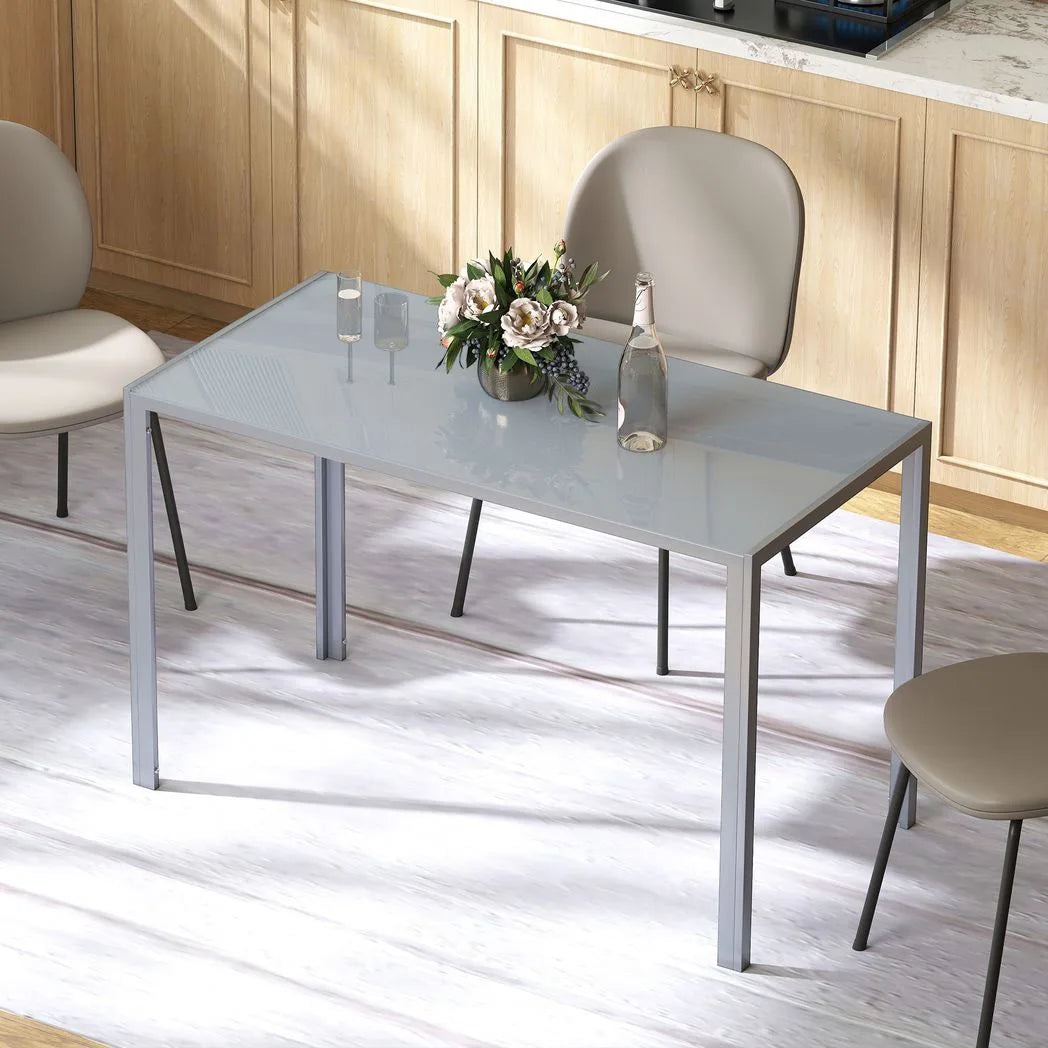 HOMCOM 120cm Dining Table with Tempered Glass Top and Powder-Coated Steel Legs – 4 Seater Kitchen Table, Grey
