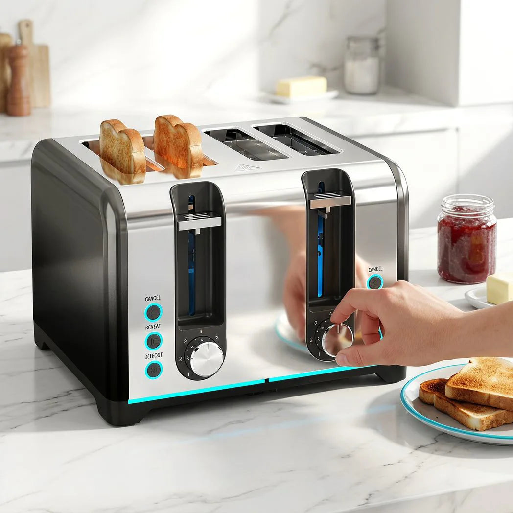 HOMCOM 4 Slice Toaster with 7 Browning Levels, Reheat, Defrost and Cancel Functions, Black