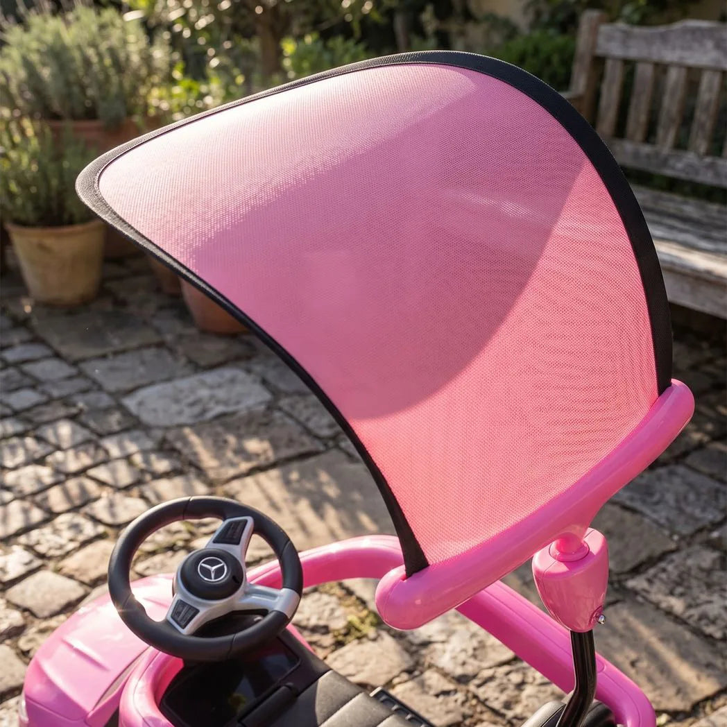AIYAPLAY 4 in 1 Licensed Mercedes-Benz Ride On Push Car with Canopy, Guardrails, Horn and Music – 12–36 Months, Pink