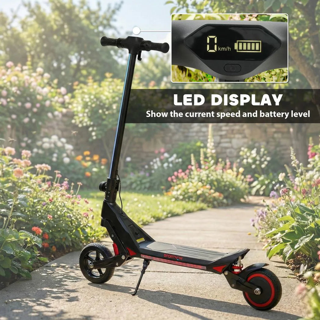 SPORTNOW Kids Electric Scooter with LED Display & RGB Lights – Foldable E-Scooter, Up to 16km/h, Black