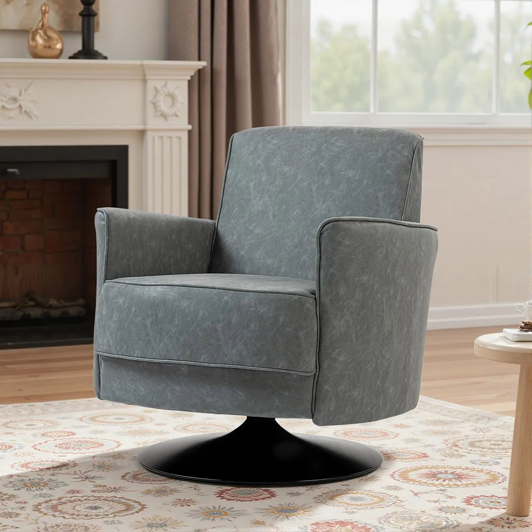 HOMCOM Upholstered 360° Swivel Accent Chair with Thick Padding and Pocket Springs – PU Leather Armchair, Grey