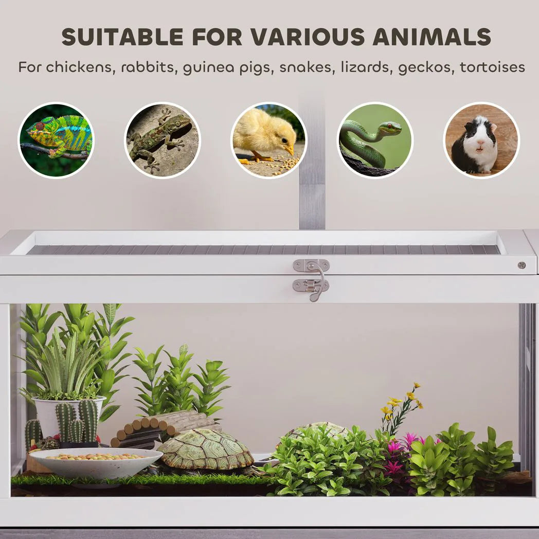 PawHut Wooden Tortoise House with Dual-Zone Habitat and Clear Panels – Vivarium for Small Pets, Grey