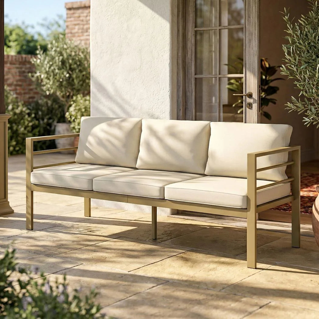 Outsunny 3-Seater Garden Sofa Bench with Cushions, Aluminium Frame, 185 x 66 x 64cm, Cream White