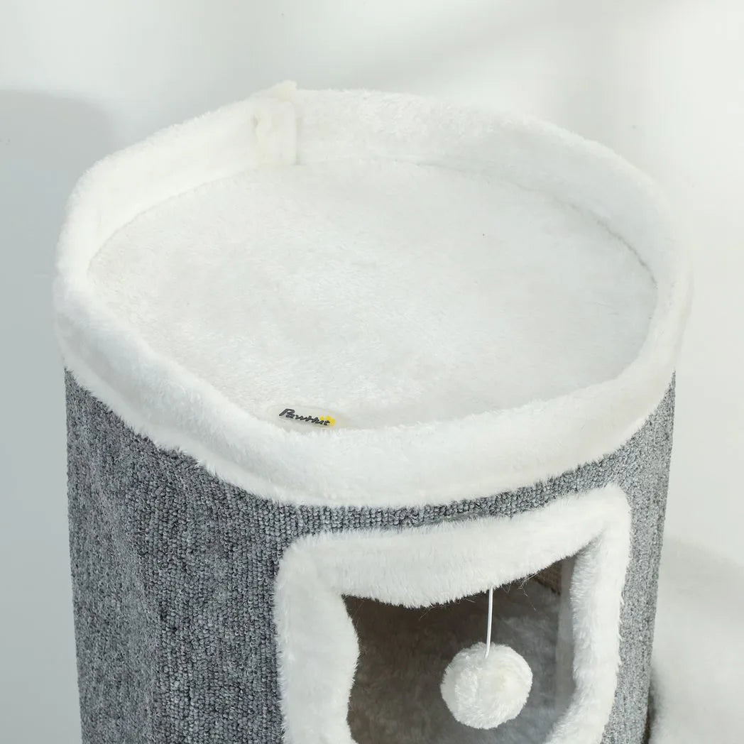 PawHut 101cm Cat Tree with Sisal Scratching Posts, 3 Barrel Condos – Indoor Cat Tower for Rest and Play