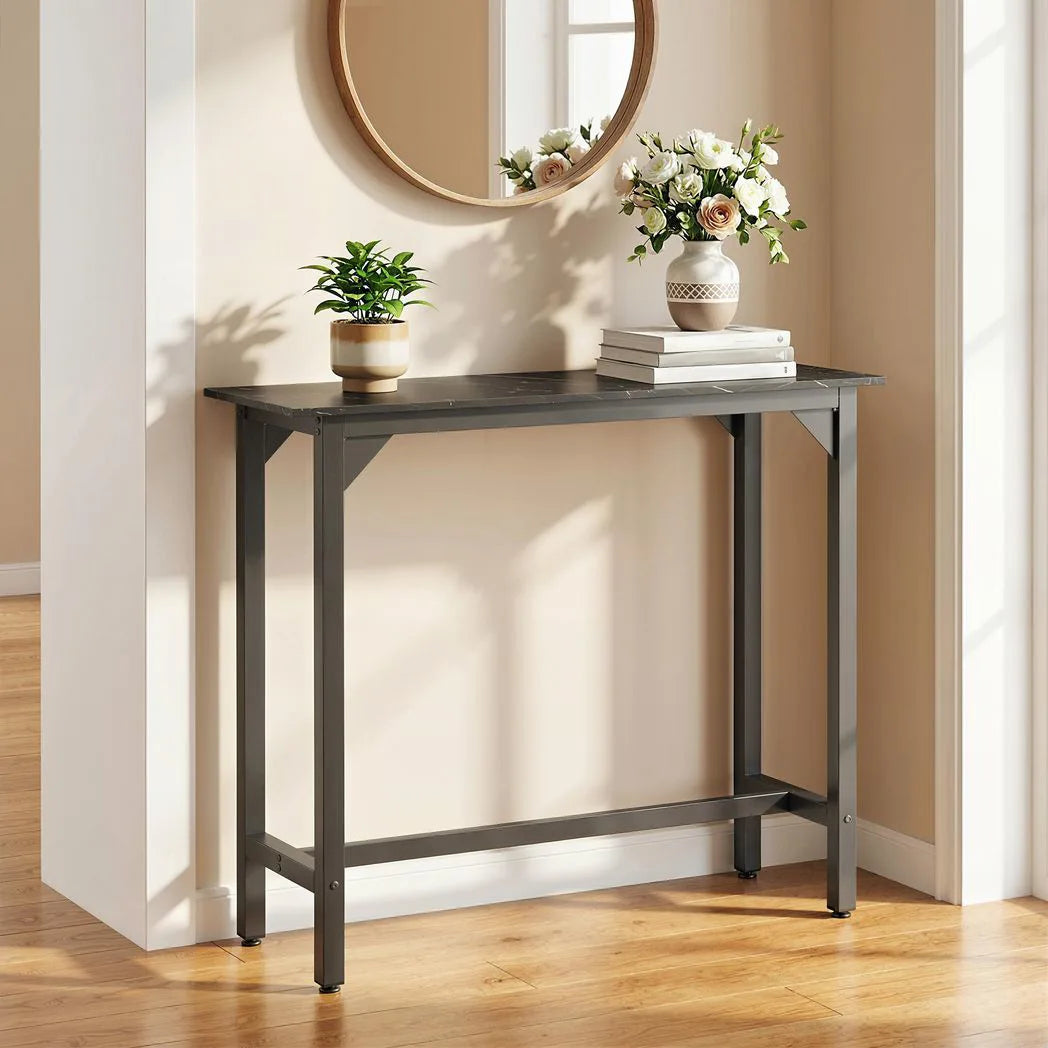 HOMCOM Rectangular Bar Table with Marble-Effect Top – Pub Breakfast Table for Small Spaces, Black