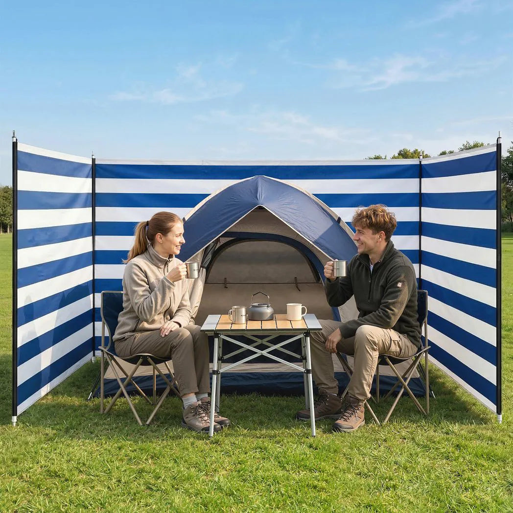Outsunny 4 Pole Camping Windbreak with Steel Poles and Carry Bag, 540 x 150cm – Beach Shelter, Dark Blue