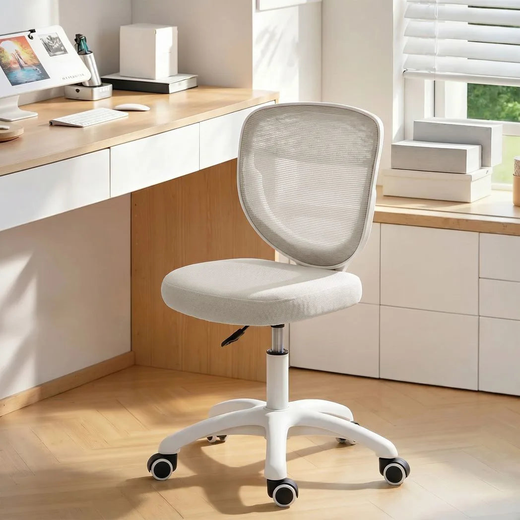 HOMCOM Armless Mesh Office Chair with Adjustable Height & Swivel Wheels – Compact Computer Desk Chair, Grey