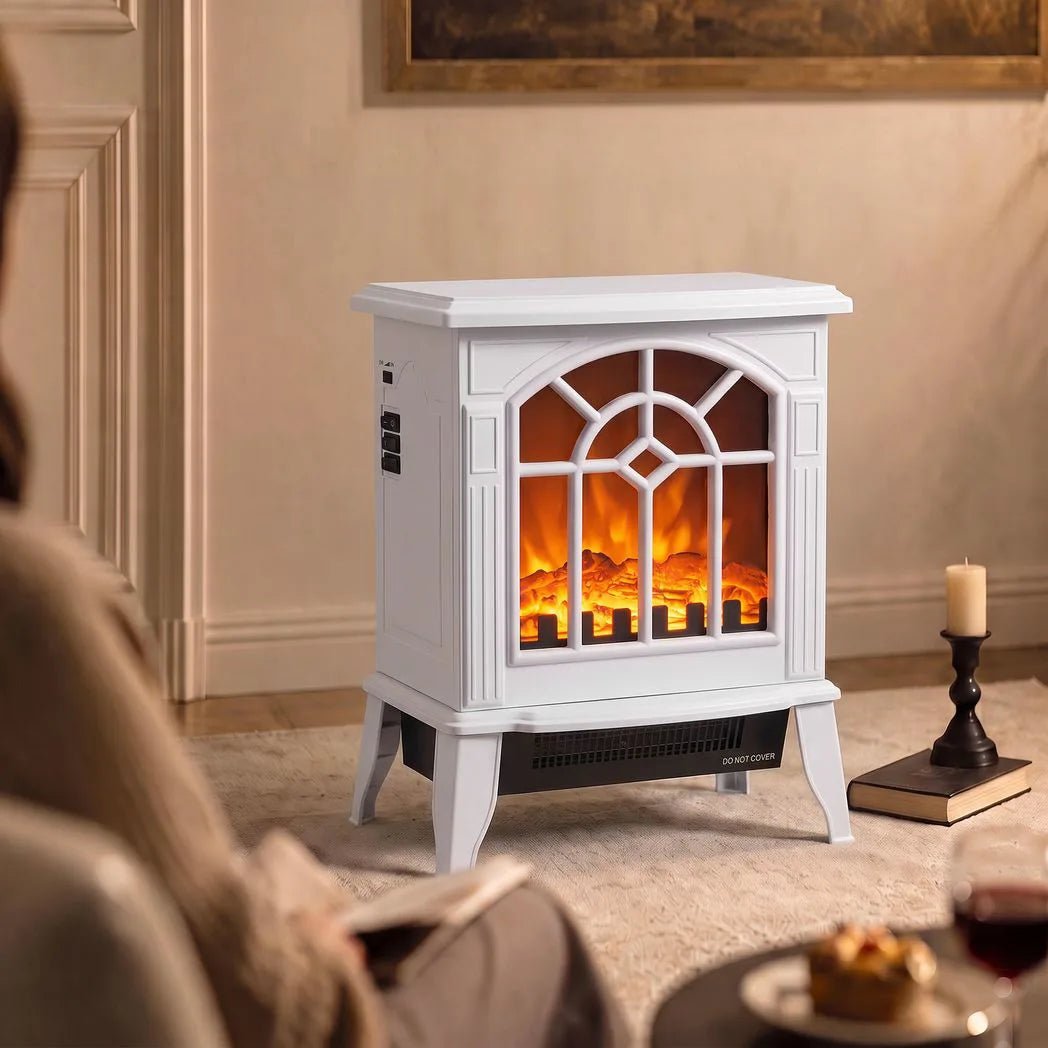 HOMCOM Freestanding Electric Fireplace with 3D LED Flame, 1000W/2000W Log Burner and Dual Safety, White