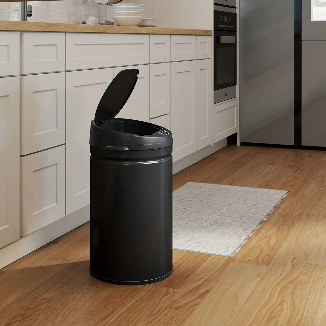 HOMCOM 30L Stainless Steel Sensor Bin with Soft-Close Lid – Touch-Free Kitchen Rubbish Bin, Black