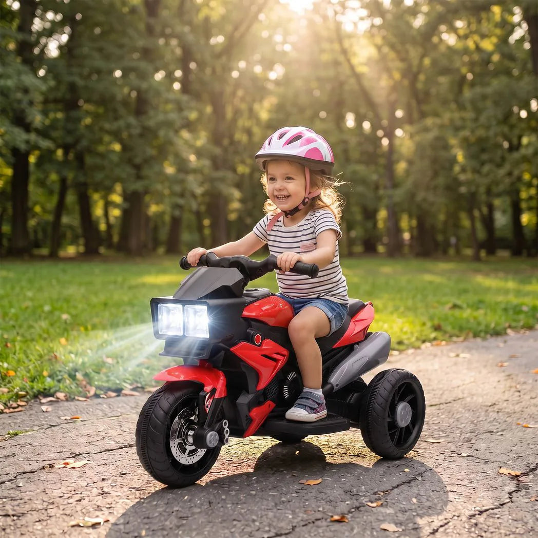 AIYAPLAY Kids Electric 3-Wheel Ride-On Motorbike with Horn, Headlights & Music – Toddler Battery Bike, Red