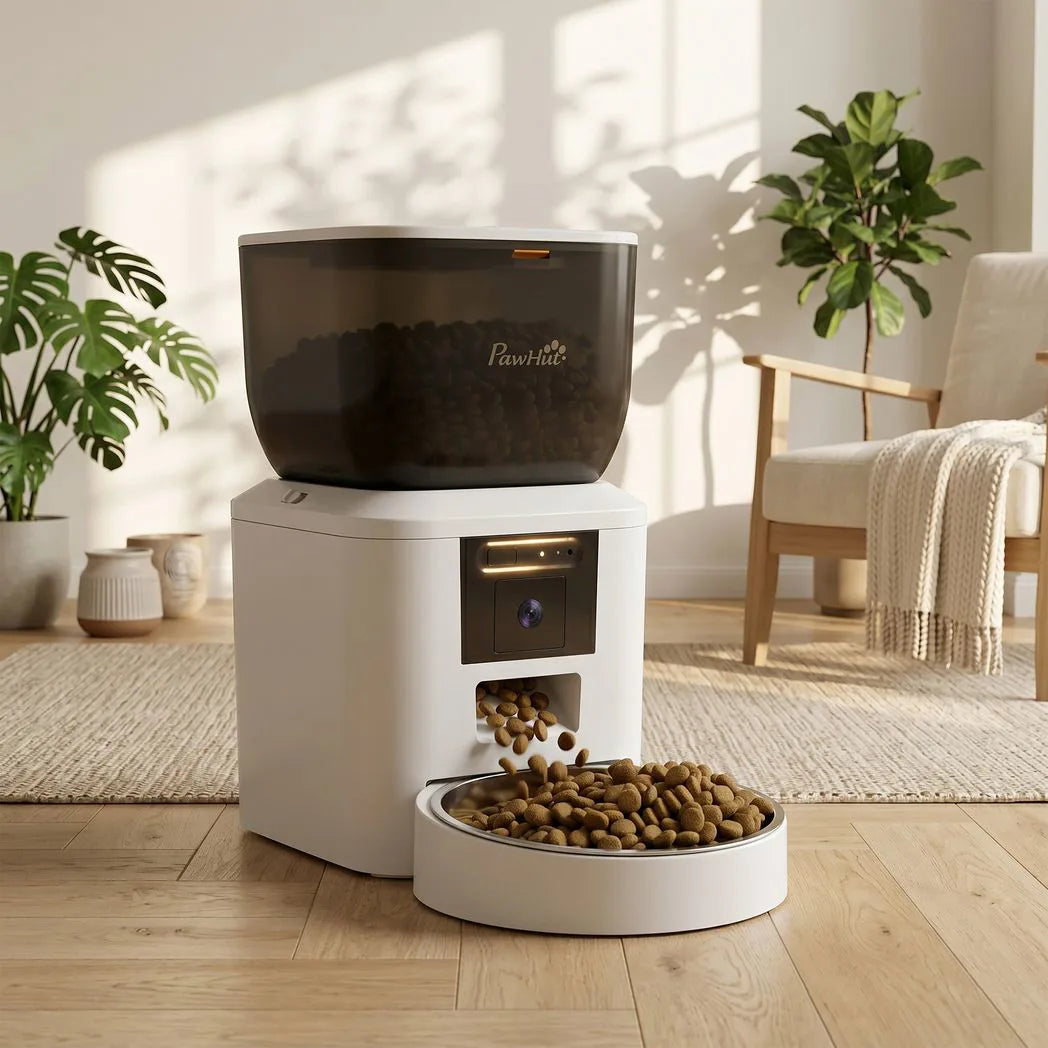 PawHut Automatic Cat Feeder with Camera, 4L WiFi APP Control, 1–10 Meals, 2-Way Audio & Dual Power Supply