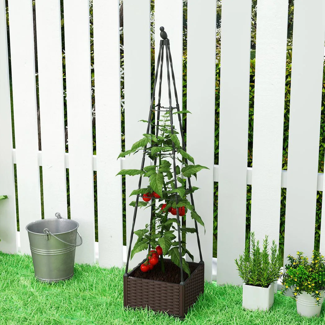 Outsunny Self-Watering Raised Garden Bed with Trellis & Drainage Holes – Tall Planter for Climbing Plants