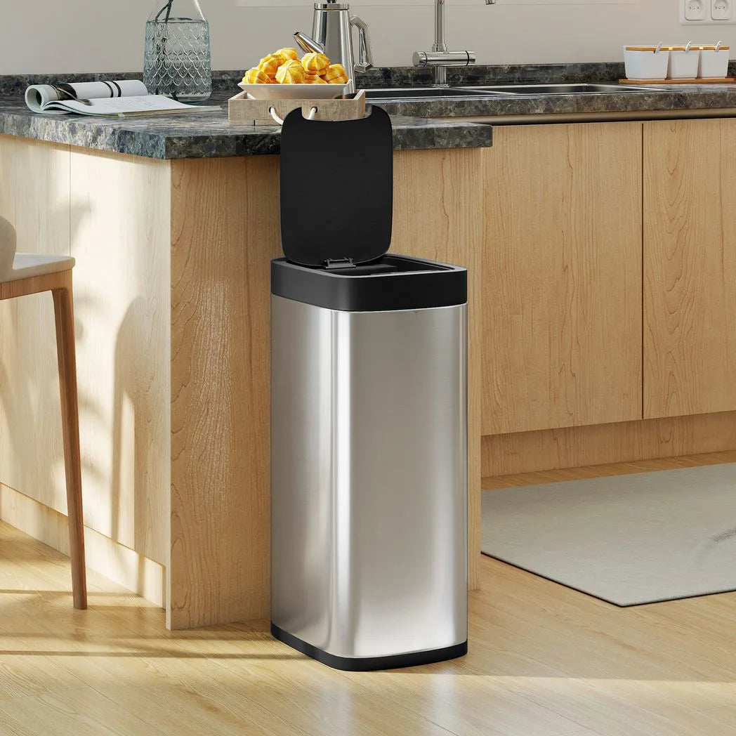 HOMCOM 50L Automatic Sensor Kitchen Bin with Manual Override – Touchless, Battery Operated, Inner-Bucket-Free