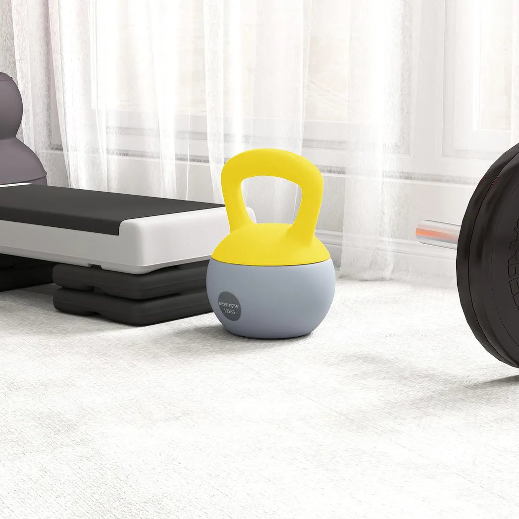 SPORTNOW 12kg Soft Kettlebell with Wide Non-Slip Handle & Flat Base – Home Gym Strength Training, Yellow/Grey