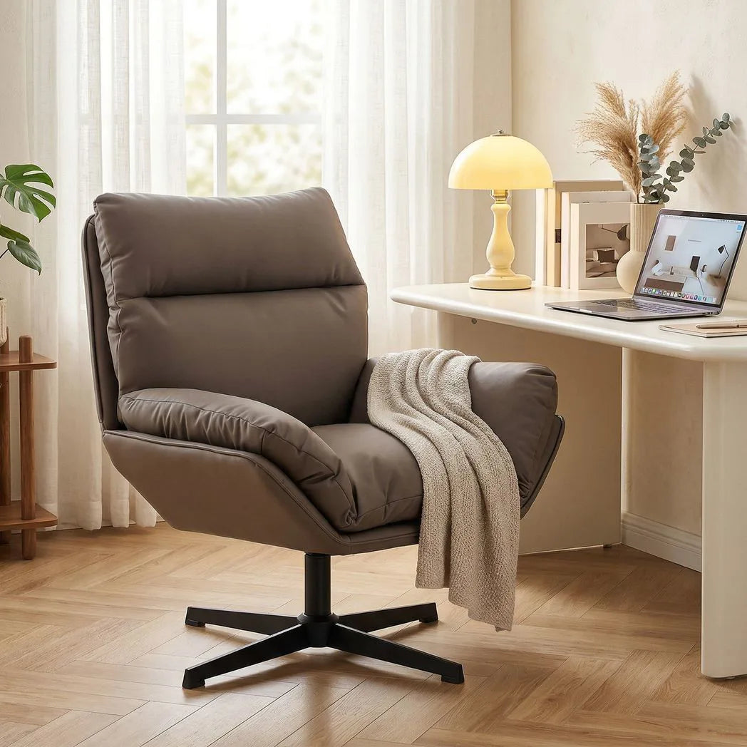 HOMCOM Swivel Accent Chair with Padded Cushion and Steel Frame – 360° Armchair for Living Room, Dark Brown