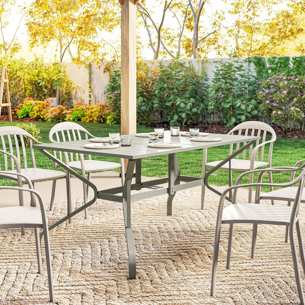 Outsunny Rectangular Garden Dining Table for 6 with Parasol Hole, Galvanised Steel, 150 x 90cm, Light Grey