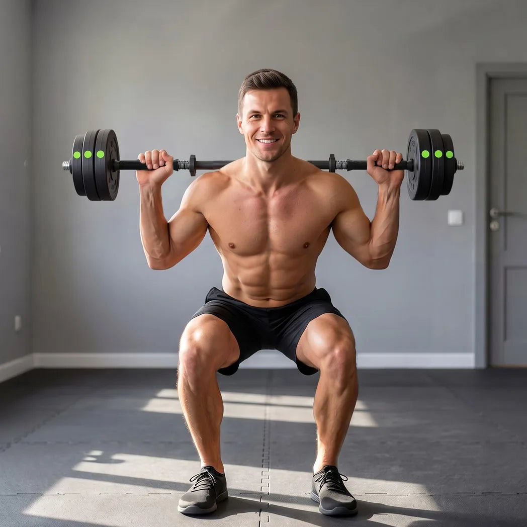 SPORTNOW 15kg Adjustable 2-in-1 Barbell & Dumbbell Set with Non-Slip Handles – Home Gym, Black and Green